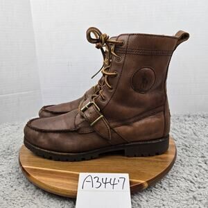 Polo Ralph Lauren Ranger Brown Leather Buckle Strap Casual Moc Toe Boot Men 11 D